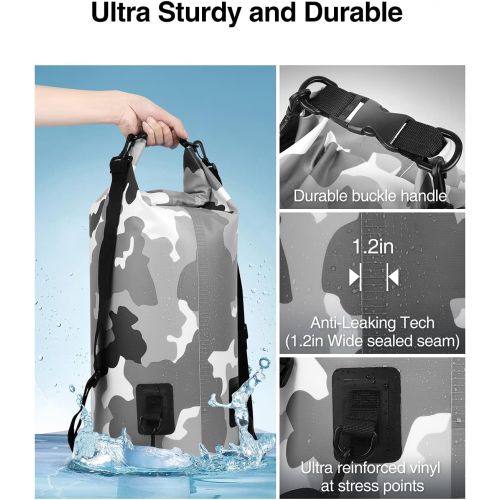  Luxtude Waterproof Dry Bag Backpack, 5L/10L/20L/30L Roll Top Portable Dry Sack Waterproof Bag with Phone Case, Floating Waterproof Dry Bag for Kayaking, Swimming, Boating, Surfing,