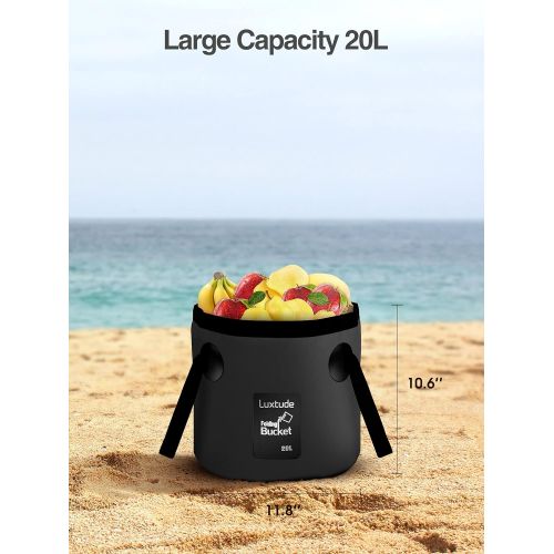  Luxtude Collapsible Bucket with Handle, Lightweight Folding Water Container 5 Gallon (20L), Portable Collapsible Bucket for Fishing, Camping, Hiking, Backpacking, Outdoor Survival,