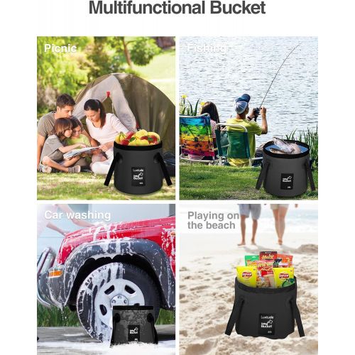  Luxtude Collapsible Bucket with Handle, Lightweight Folding Water Container 5 Gallon (20L), Portable Collapsible Bucket for Fishing, Camping, Hiking, Backpacking, Outdoor Survival,