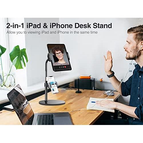  [아마존베스트]Luxtude Tablet stand, gooseneck tablet holder, height adjustable mobile phone stand for table, stable base tablet holder/mobile phone stand for iPhone, iPad Air Mini Pro and other