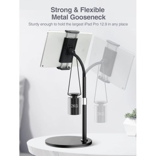  [아마존베스트]Luxtude Tablet stand, gooseneck tablet holder, height adjustable mobile phone stand for table, stable base tablet holder/mobile phone stand for iPhone, iPad Air Mini Pro and other