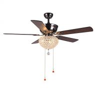 Luxure Fan LuxureFan Modern Crystal Ceiling Fan Lihgt with 5 Premium Reverse Wood Leaves and Elegant Crystal Lampshade Pull Chain Decoration for Home Dining Room Restaurant of Mahogany (52Inc