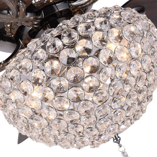  Luxure Fan LuxureFan Modern Crystal Ceiling Fan Lihgt with 5 Premium Reverse Wood Leaves and Elegant Crystal Lampshade Pull Chain Decoration for Home Dining Room Restaurant of Mahogany (52Inc