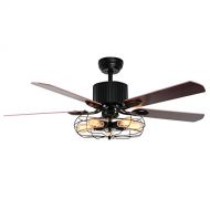 Luxure Fan LuxureFan Industrial Retro Ceiling Fan Light Elegant for Restaurant/Living Room with Create Iron Cage Cover and 5 Reversible Wood Leaves Remote Control of 52Inch