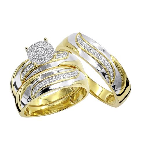  Luxurman 10K Gold Affordable Diamond Engagement Ring Wedding Bang Trio Set 0.2ct by Luxurman