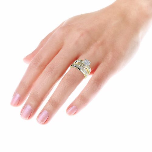  Luxurman 10K Gold Affordable Diamond Engagement Ring Wedding Bang Trio Set 0.2ct by Luxurman