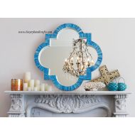 Luxury Handicrafts Quatrefoil Bone Inlay Mirror in Natural (Ocean Blue Colored Bone)