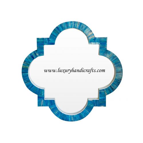  Luxury Handicrafts Quatrefoil Bone Inlay Mirror in Natural (Ocean Blue Colored Bone)