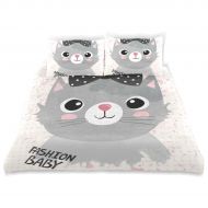 LvShen Cute Fashion Cat Dots Kids Bedding Sets Twin Size 3 Pieces Printed Sheets Bed Coverlet Duvet Cover Set with 2 Pillow Cases Shams for Teen Boys Girls