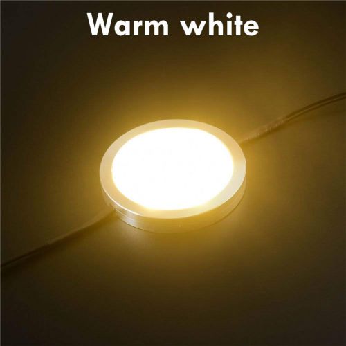  Lvyinyin Under Cabinet Lighting Kit, Dimmable Wireless RF LED Control, Linkable Puck Lights, AC 120V to DC 12V Wall Plug Adapter, 6 Lights, Warm White, White Cable