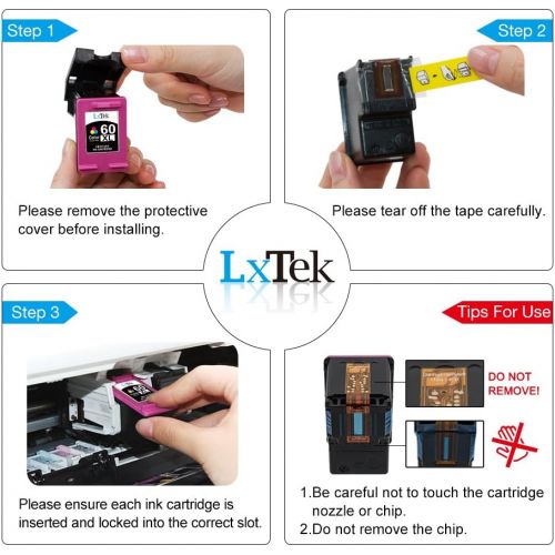  LxTek Remanufactured Ink Cartridge Replacement for HP 60XL 60 XL CC641WN CC644WN High Yield for HP Photosmart C4680 D110, Deskjet D2680 F2430 F4210 Printer tray (1 Black 1 Tri-Colo