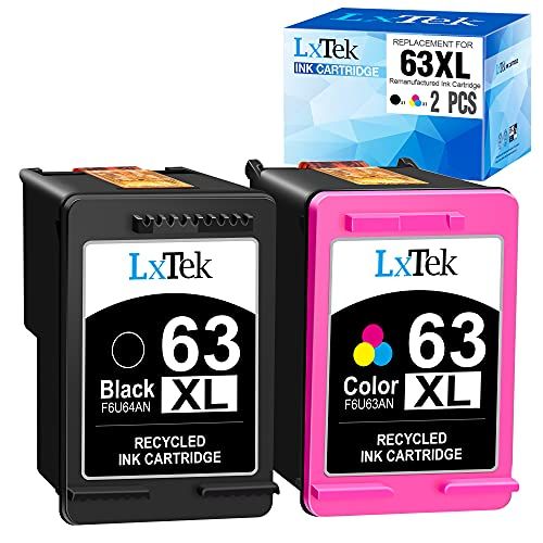  LxTek Remanufactured Ink Cartridge Replacement for HP 63 63XL Compatible with HP Officejet 5255 5258 5260 3830 Envy 4520 4516 DeskJet 1112 2132 3632 Printer Tray, 2 Pack (1 Black,