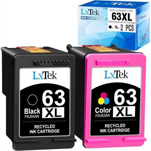  LxTek Remanufactured Ink Cartridge Replacement for HP 63 63XL Compatible with HP Officejet 5255 5258 5260 3830 Envy 4520 4516 DeskJet 1112 2132 3632 Printer Tray, 2 Pack (1 Black,