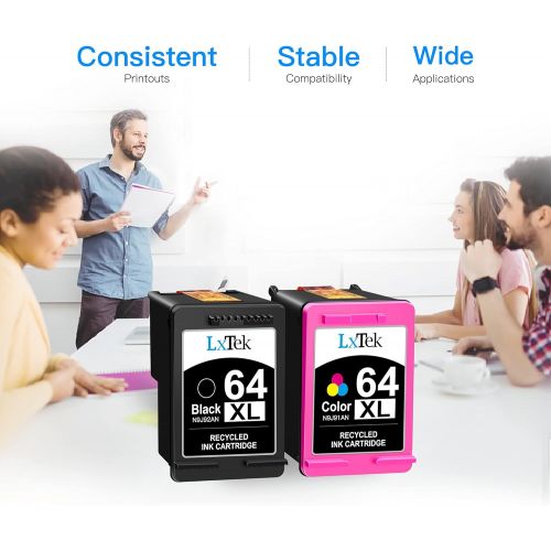  LxTek Remanufactured Ink Cartridge Replacement for HP 64XL 64 XL to use with Envy Photo 7155 7855 6255 7120 6252 6220 6230 6258 7158 7130 7132 7164 7858 Envy 5542 Printer(1 Black,1