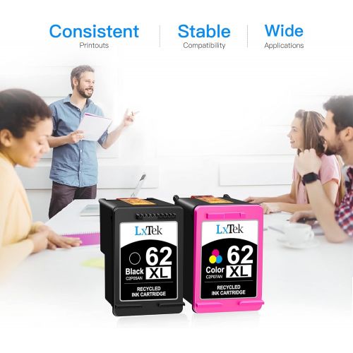  LxTek Remanufactured Ink Cartridge Replacement for HP 62XL 62 XL to Compatible with Envy 5540 5660 7645 5642 5542 5643 5640 7644 OfficeJet 250 5740 200 5745 Printer (1 Black,1 Tri-