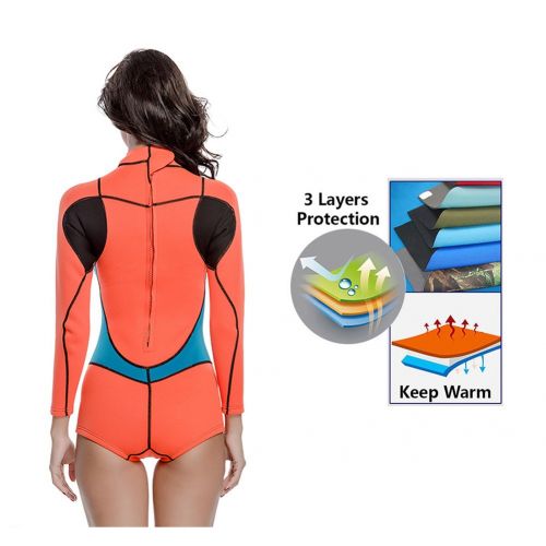  Lynddora Womens One Piece Long Sleeve 2MM Neoprene Diving Wetsuit Top Warm Protection