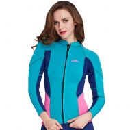 Lynddora Womens Long Sleeve 2MM Neoprene Diving Jacket Front Zipper Wetsuit Top Warm Protection