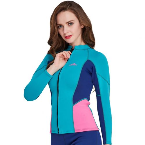  Lynddora Womens Long Sleeve 2MM Neoprene Diving Jacket Front Zipper Wetsuit Top Warm Protection