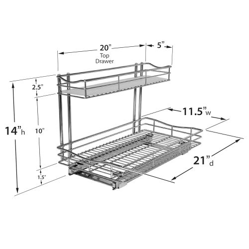  Lynk Professional Sink Cabinet Organizer with Pull Out Out Two Tier Sliding Shelf, 11.5w x 21d x 14h -Inch, Chrome