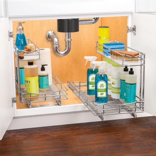  Lynk Professional Sink Cabinet Organizer with Pull Out Out Two Tier Sliding Shelf, 11.5w x 21d x 14h -Inch, Chrome