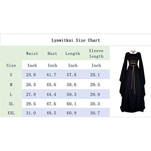  Lynwitkui Womens Deluxe Medieval Dress Renaissance Cosplay Costumes Lace Up Victorian Gown Retro Long Black Dress