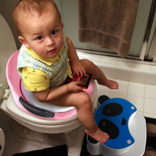  Lyonice Dual Height Two-Step Stairs Stool, Potty Training Toilet Stools for Kids, Use in Bathroom and Kitchen, Non-Slip Resistant Bottom for Safety, Children Gift, Panda Step Stool,Blue -