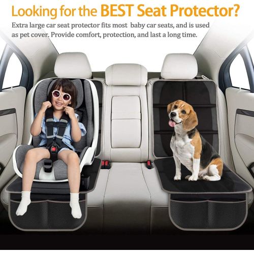  [아마존베스트]Lyork Car Seat Protector,(2 Pack) Large Auto Car Seat Protectors for Child Baby Safety Seat,Thick Padding Carseat Kick Mat with Organizer Pockets,Vehicle Dog Cover Pad for SUV Seda