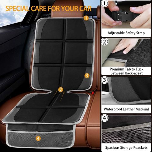  Lyork Car Seat Protector, 2 Pack Large Auto Car Seat Protectors for Child Car Seat, Thick Carseat Seat Protector with Organizer Pockets, Vehicle Dog Cover Pad for SUV Sedan Truck Leather