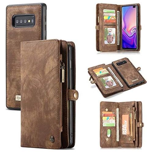  [아마존베스트]Lyperkin Samsung Galaxy S10/S10E/S10 Plus Case Purse, 2-in-1 Premium Genuine Leather Case Cover Zip Leather Case 11 Slots Wallet 360° Full Body Protection 2019