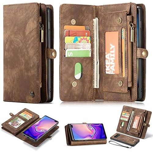  [아마존베스트]Lyperkin Samsung Galaxy S10/S10E/S10 Plus Case Purse, 2-in-1 Premium Genuine Leather Case Cover Zip Leather Case 11 Slots Wallet 360° Full Body Protection 2019