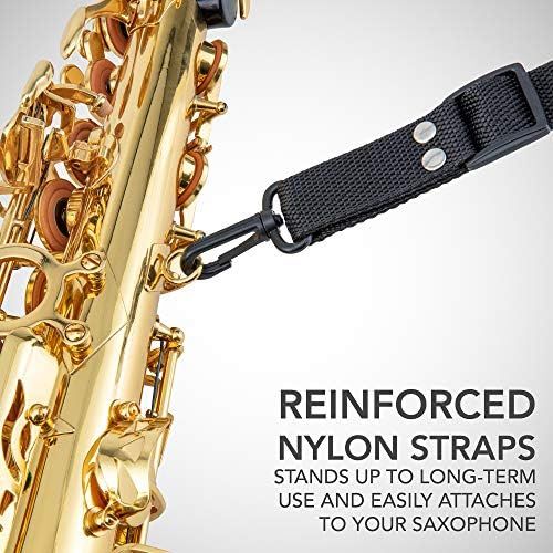  LyxJam Alto Saxophone E Flat Brass Sax Beginners Kit, Mouthpiece, Neck Strap, Cleaning Cloth Rod, Gloves, Hard Carrying Case With Removable Straps,10 Bonus Reeds - Gold Lacquer