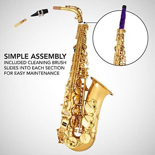  LyxJam Alto Saxophone E Flat Brass Sax Beginners Kit, Mouthpiece, Neck Strap, Cleaning Cloth Rod, Gloves, Hard Carrying Case With Removable Straps,10 Bonus Reeds - Gold Lacquer