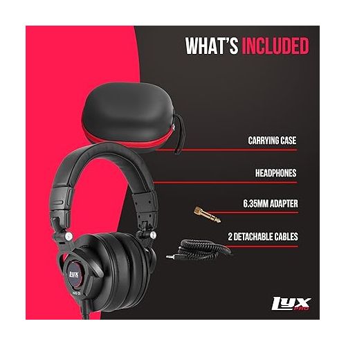  LyxPro HAS-30 Closed Back Over-Ear Professional Recording Headphones for Studio Monitoring, DJ and Home Entertainment,Black