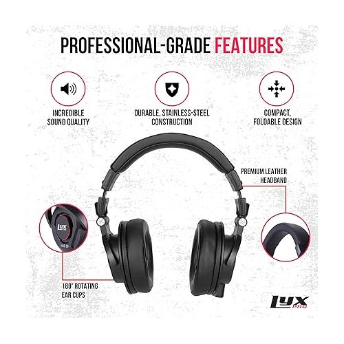  LyxPro HAS-30 Closed Back Over-Ear Professional Recording Headphones for Studio Monitoring, DJ and Home Entertainment,Black