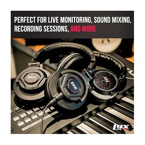  LyxPro HAS-30 Closed Back Over-Ear Professional Recording Headphones for Studio Monitoring, DJ and Home Entertainment,Black