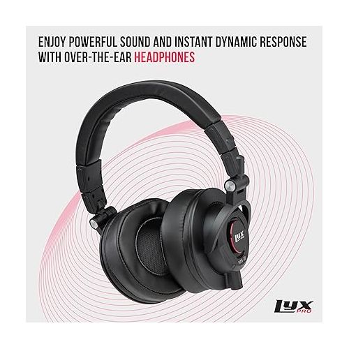  LyxPro HAS-30 Closed Back Over-Ear Professional Recording Headphones for Studio Monitoring, DJ and Home Entertainment,Black