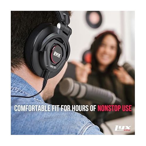  LyxPro HAS-30 Closed Back Over-Ear Professional Recording Headphones for Studio Monitoring, DJ and Home Entertainment,Black