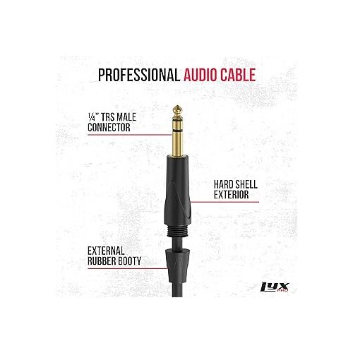  LyxPro ¼” TRS to ¼” TRS Balanced Cable 6 feet male to male, Crystal Clear, Noiseless, Heavy Duty and Flexible Black