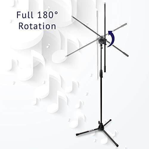  LyxPro Microphone Stand Boom Arm Tilting Rotating Floor Podium Stage or Studio Strong Durable And Foldable Height 38.5- 66 Extends Arm to 29 3/8” Comes With 3/8” and 5/8” mount Ada