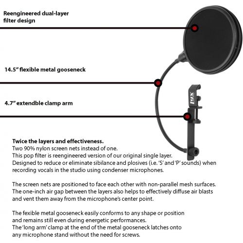  LyxPro MOP-28 Dual Layer Microphone Pop Filter with Flexible Goozeneck for Superior Vocal Performance, Pop Shield