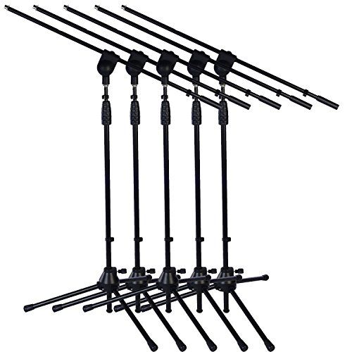  5 Pack LyxPro Microphone Stand Boom Arm Tilting Rotating Floor Podium Stage or Studio Strong Durable And Foldable Height 38.5- 66 Extends Arm to 29 3/8 Comes With 3/8 and 5/8 mount