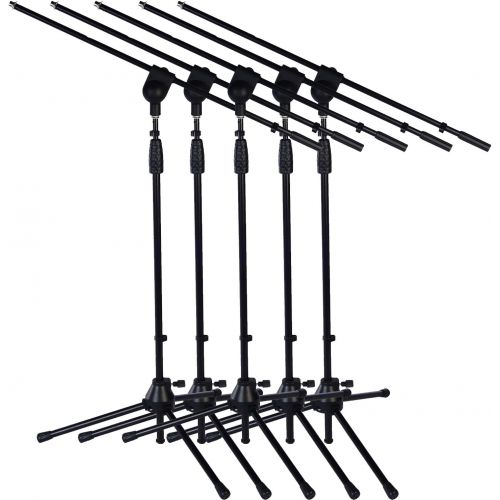  5 Pack LyxPro Microphone Stand Boom Arm Tilting Rotating Floor Podium Stage or Studio Strong Durable And Foldable Height 38.5- 66 Extends Arm to 29 3/8 Comes With 3/8 and 5/8 mount