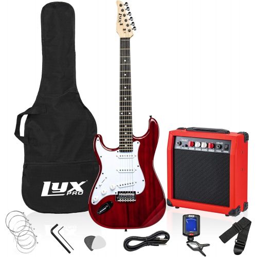  LyxPro Left Hand 39 Inch Electric Guitar and Starter Kit for Lefty Full Size Beginner’s Guitar, Amp, Six Strings, Two Picks, Shoulder Strap, Digital Clip On Tuner, Guitar Cable and