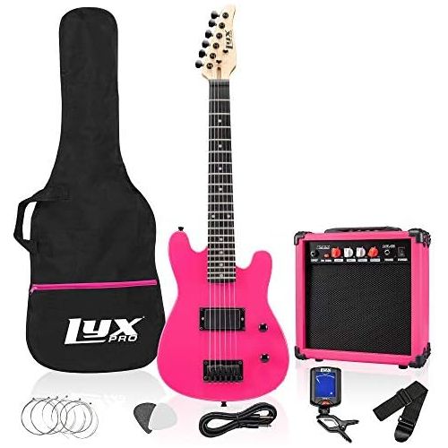  LyxPro 30 Inch Electric Guitar and Starter Kit for Kids with 3/4 Size Beginner’s Guitar, Amp, Six Strings, Two Picks, Shoulder Strap, Digital Clip On Tuner, Guitar Cable and Soft C