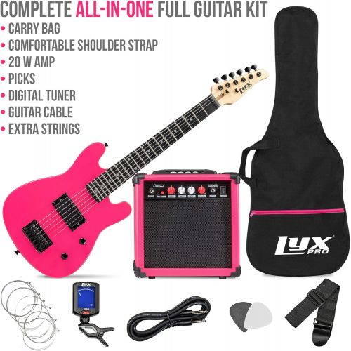  LyxPro 30 Inch Electric Guitar and Starter Kit for Kids with 3/4 Size Beginner’s Guitar, Amp, Six Strings, Two Picks, Shoulder Strap, Digital Clip On Tuner, Guitar Cable and Soft C