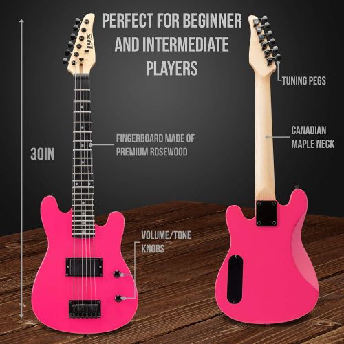  LyxPro 30 Inch Electric Guitar and Starter Kit for Kids with 3/4 Size Beginner’s Guitar, Amp, Six Strings, Two Picks, Shoulder Strap, Digital Clip On Tuner, Guitar Cable and Soft C