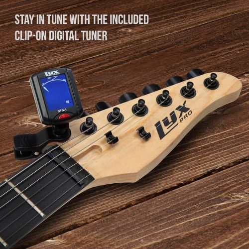  LyxPro 30 Inch Electric Guitar and Starter Kit for Kids with 3/4 Size Beginner’s Guitar, Amp, Six Strings, Two Picks, Shoulder Strap, Digital Clip On Tuner, Guitar Cable and Soft C