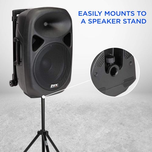  LyxPro 12 Inch Active PA Rechargeable Battery Speaker System, Bluetooth, MP3, USB, SD Card Slot, Foldable Carry Handle, Easy Carry Wheels-SPA-12 BAT