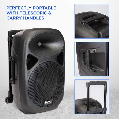  LyxPro 12 Inch Active PA Rechargeable Battery Speaker System, Bluetooth, MP3, USB, SD Card Slot, Foldable Carry Handle, Easy Carry Wheels-SPA-12 BAT