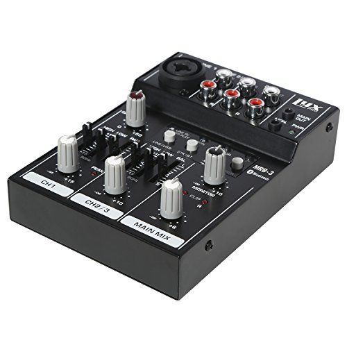  LyxPro MRB3 3-Channel Audio Mixer  Flexible, Compact Personal Pro Audio Mixer with USB & Bluetooth Connections